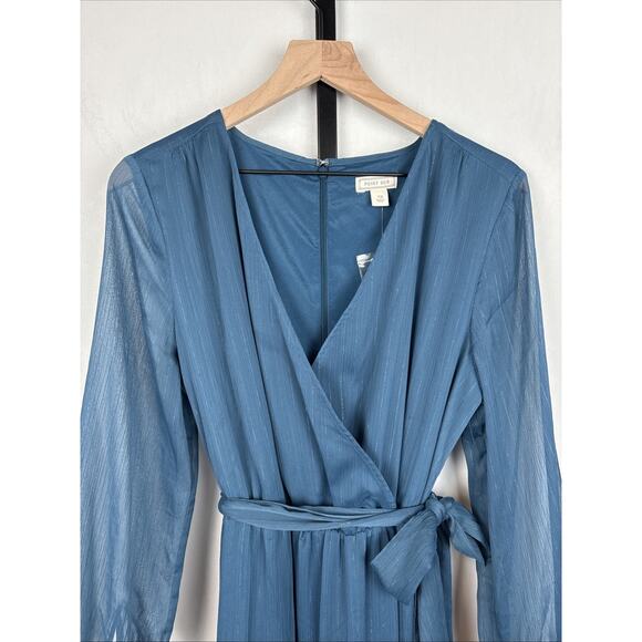 NEW J.Crew Point Sur Faux Wrap Dress Womens 12 Blue Lurex Chiffon Tiered Ruffle - Picture 3 of 12